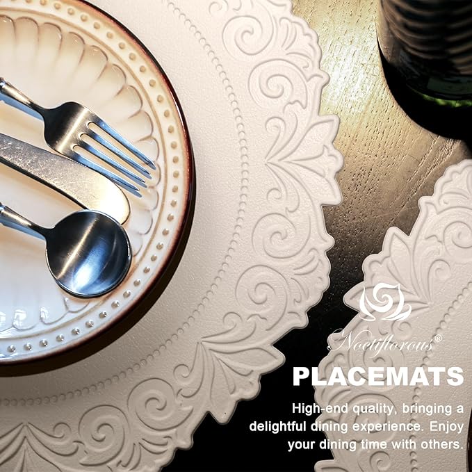 Noctiflorous Round Faux Leather 15 Inch Placemats Set of 4 Waterproof Wipeable Heat Resistant Tablemat for Dining Table Kitchen Non Slip Washable Oilproof Table Place Mat for Indoor Outdoor(Beige, 4)