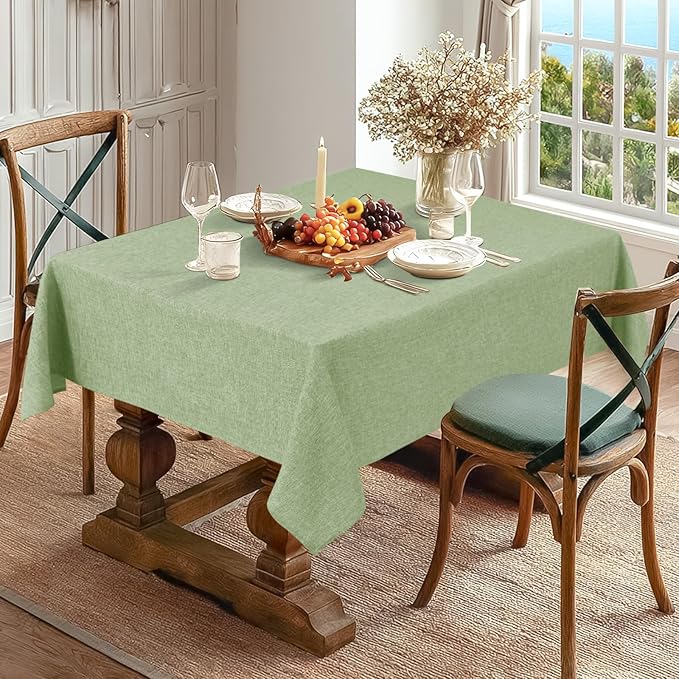 JIUZHEN Rectangle Table Cloth Faux Linen Farmhouse Tablecloth Soft Wrinkle and Stain Resistant Decorative Fabric Table Cover for Kitchen, Dining Room, Parties and Camping, Sage Green, 54 x 80 Inch