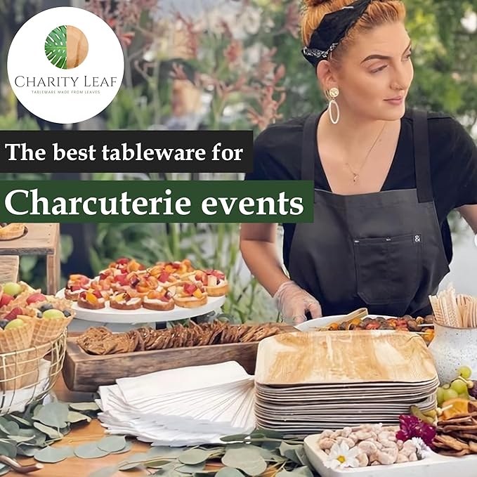 Charity Leaf Disposable Palm Leaf 8" Heart Plates (25 pieces) Bamboo Like Serving Platters, Disposable Boards, Eco-Friendly Dinnerware For Weddings, Catering, Events