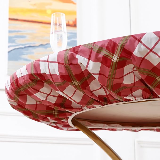 Walrus Round Vinyl Fitted Tablecloth with Flannel Backing Elastic Edge Design Table Cover Waterproof Oil-Proof PVC Table Cloth Stain-Resistant Best for 57"-66" Round