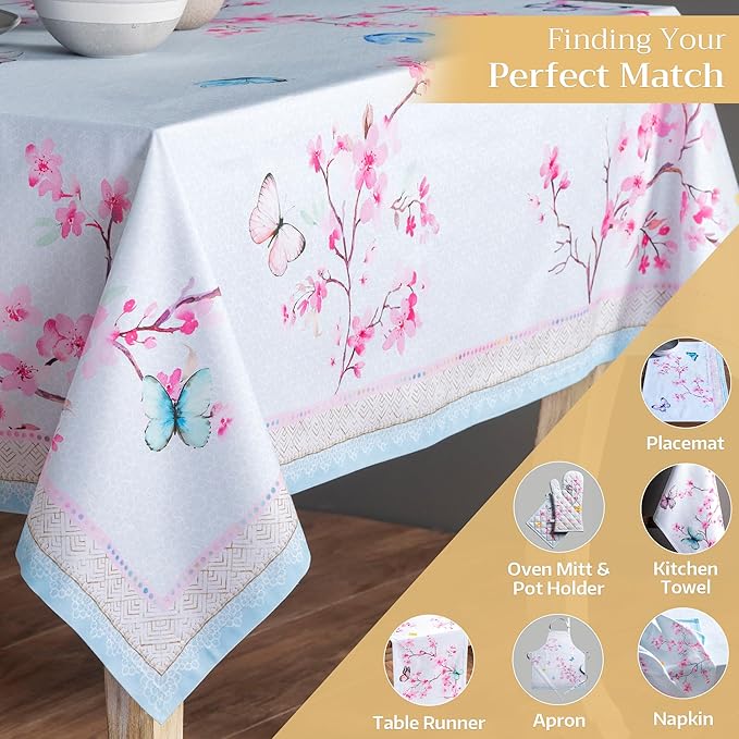Maison d' Hermine Table Cloth Rectangle Table 100% Cotton 60 x 120 Inches Tablecloth Reusable Decorative for Dining Room Farmhouse Home Valentines Day Decorations Spring Summer - Blossoms in Spring