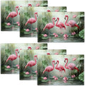 Flamingo Placemats Set of 6, Flamingo Tropical Flowers Place Mats, Wildlife Waterproof Washable Table Mats for Home Party Indoor Kitchen Dining Table Decoration 12x18 Inch