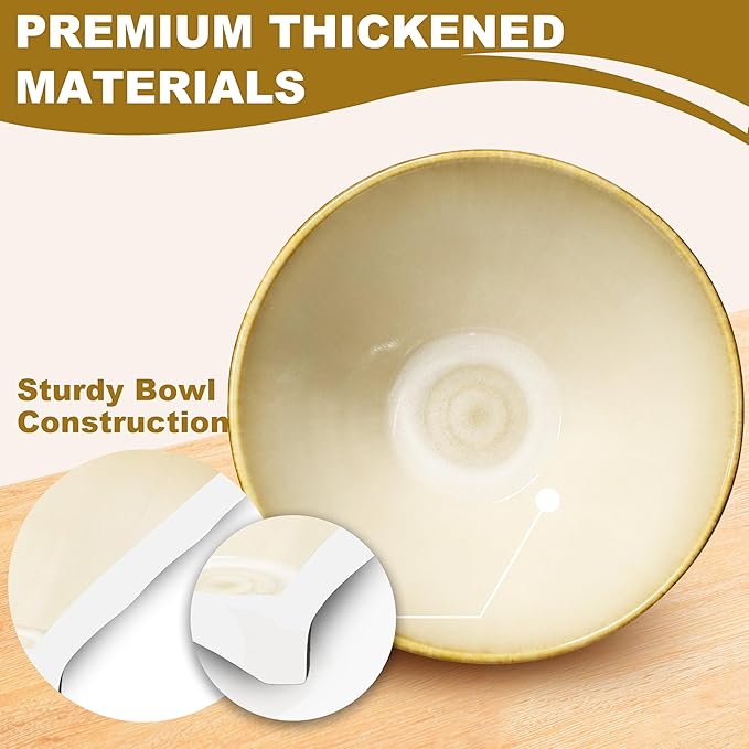 9.4-Inch 4 Sets Ceramic Ramen Bowl (16 Piece) - Japanese Porcelain Dishwasher Microwave Safe Salad Noodles Cereal Pasta Soup Large Bowls with Chopsticks Forks Spoons for Men Women Housewarming Gift