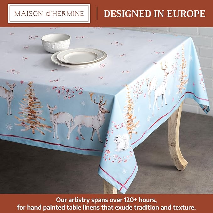 Maison d' Hermine Table Cloth Rectangle Table 100% Cotton 70 x 120 Inches Fall Tablecloth Reusable Everyday Use for Thanksgiving Christmas Decorations Dining Farmhouse Party (Fairy Tale Forest)