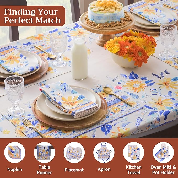 Maison d' Hermine Table Cloth Rectangle Table 100% Cotton 60 x 120 Inches Tablecloth Reusable Decorative for Dining Room Farmhouse Home Valentines Day Decorations Spring Summer - Girassol