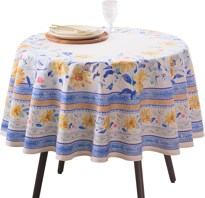 Maison d' Hermine Table Cloth Round Table 100% Cotton 69 Round Inches Tablecloth Reusable Decorative for Dining Room Farmhouse Home Valentines Day Decorations Spring Summer - Girassol