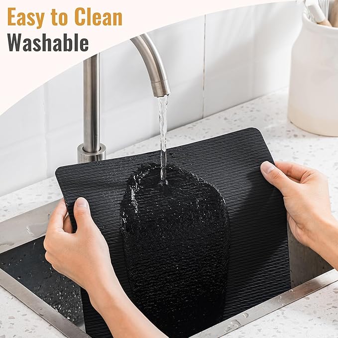Jovono Faux Leather Placemats Set of 4, Waterproof Washable Table Mats, Easy-Clean Heat Resistant Kitchen Vinyl Place Mat for Dining Table, Restaurant, Indoor, 17.8"x11.8", Black