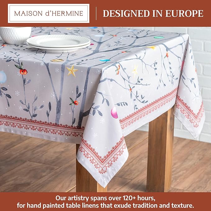 Maison d' Hermine Table Cloth Square Table 100% Cotton 54 x 54 Inches Fall Tablecloth Reusable Everyday Use for Thanksgiving Christmas Decorations Dining Farmhouse Party (Fairy Christmas)