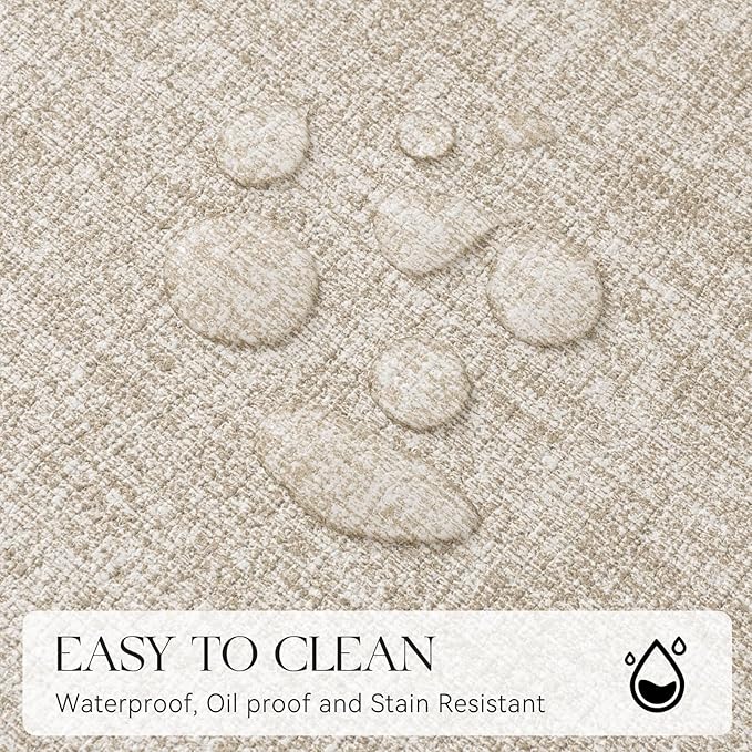MOSAYT Placemats Set of 8, Heat Resistant Vinyl Place Mats with Coasters, Wipeable Washable 100% Waterproof Oil Proof Faux Leather Table Mats for Kitchen Dining Party Indoor Outdoor, 12" x 17", Beige