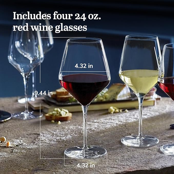 Libbey Signature Greenwich Wine Glass Gift Set, 24 Oz Angular Red Wine Glasses Set of 4 with Pulled Stem, Stemware Glasses for Cocktails, and More