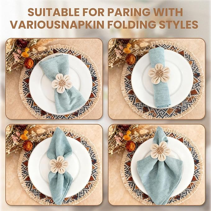Valentine's Day Napkin Rings Set of 6 Handmade Rustic Napkin Rings Reusable Boho Napkin Ring for Elegant Dining Table Decoration Perfect for Christmas, Thanksgiving, Wedding, Holiday, Everyday Use
