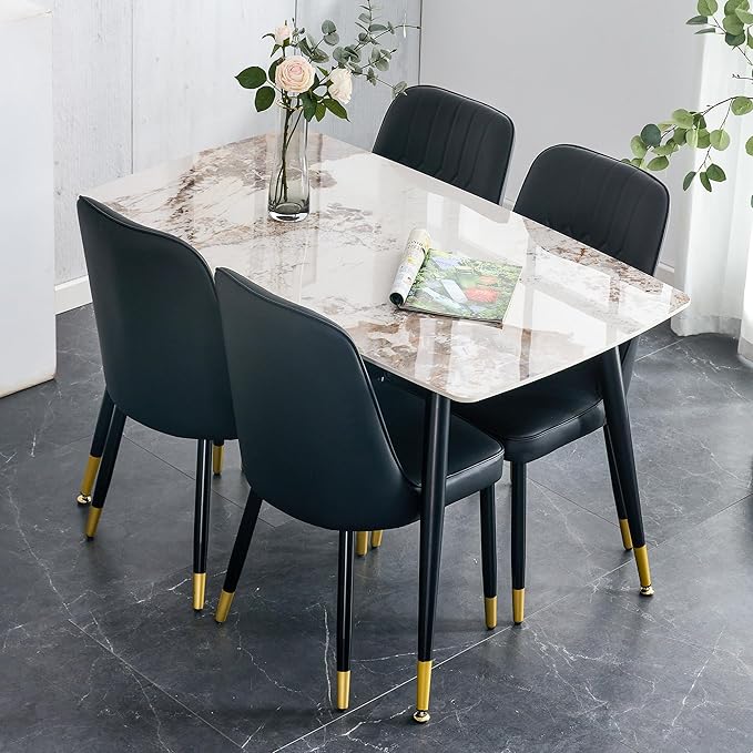 5 Piece Dining Table Set, 4 Chair Dining Table Set, Sintered Stone Kitchen Table Top and Modern Chairs Set of 4 for Kitchen Dining Room, Small Space