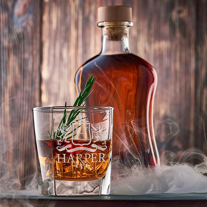Customization Mill Single, Monogrammed Whiskey Rocks Glasses w/Name & Initial - Whiskey Gifts for Men - 9 Designs - Personalized Bourbon Whiskey Glasses