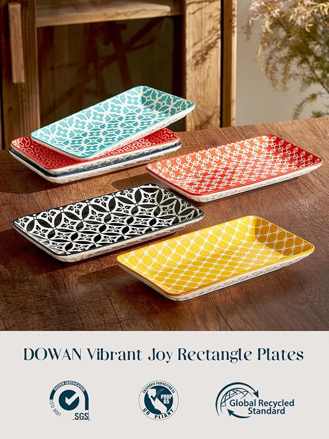 DOWAN 8" Ceramic Salad Plates Set of 6, Colorful Design for Salads, Appetizers & Desserts, Dishwasher, Microwave & Oven Safe – Ideal for Parties and Perfect for Wedding & Mother’s Day Gifts