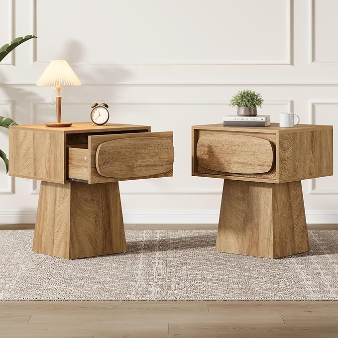 Tribesigns Side End Table with Storage Drawer for Living Room, Bedroom, Office and Dorm Small Space, Modern Mid-Century Accent Farmhouse Bedside with Oval-Shaped Handle, Night Stand Easy Assembly