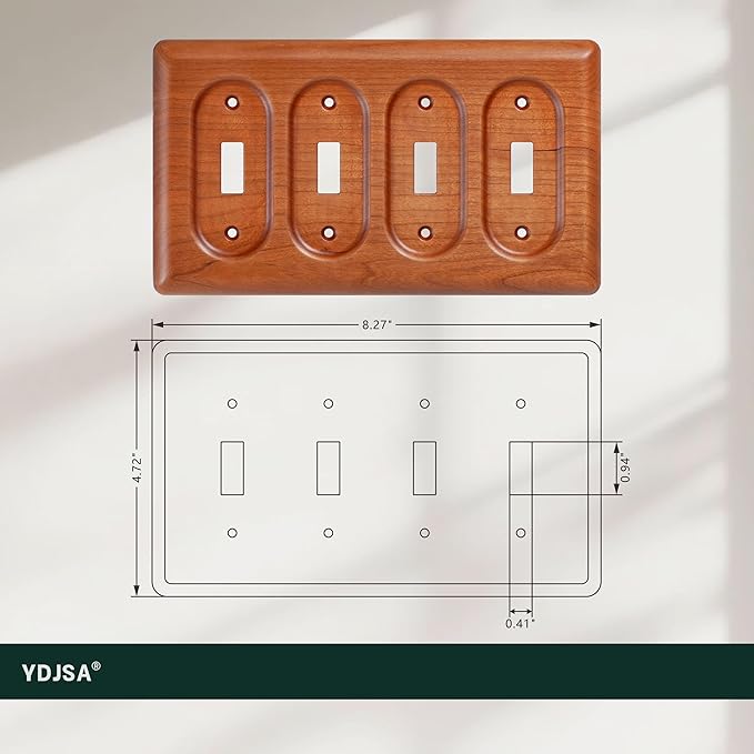 Four Rocker 4 Toggle Light Switch Cover Plate Made of Cherry Wood Durable Elegant Design Perfect for Home Decor