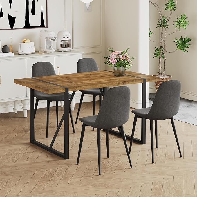 Dinner Table for 4-6,55'' Kitchen Table,Kitchen & Dining Room Tables, MDF Wood Dining Table with Metal Legs for Living Room & Dining Room