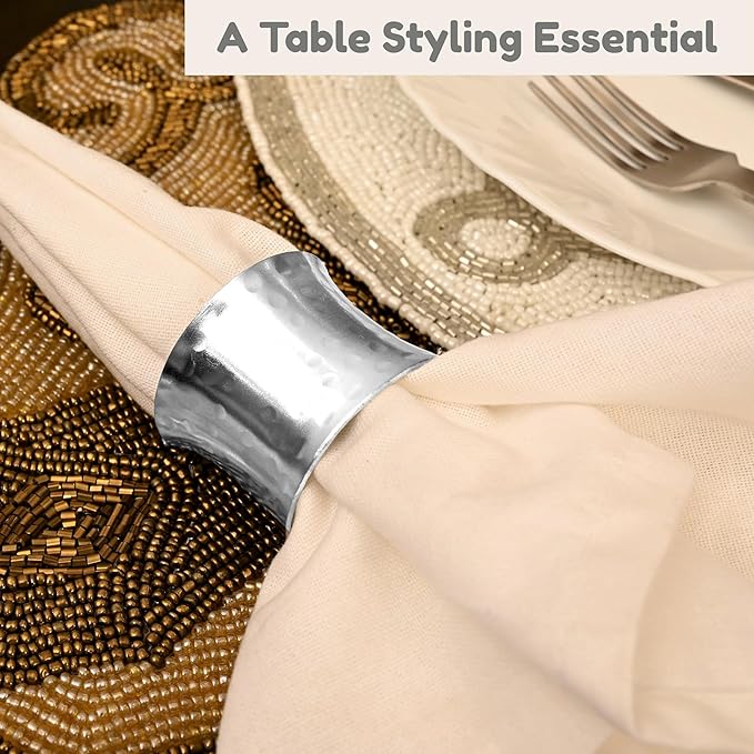 ALPHA Living HOME Metal Napkin Rings Set of 12 - Silver Drum-Shaped Handcrafted Serviette Holders for Dinners, Holidays, Weddings, Family Gatherings - Elegant Aluminum Table Decor for Everyday Use