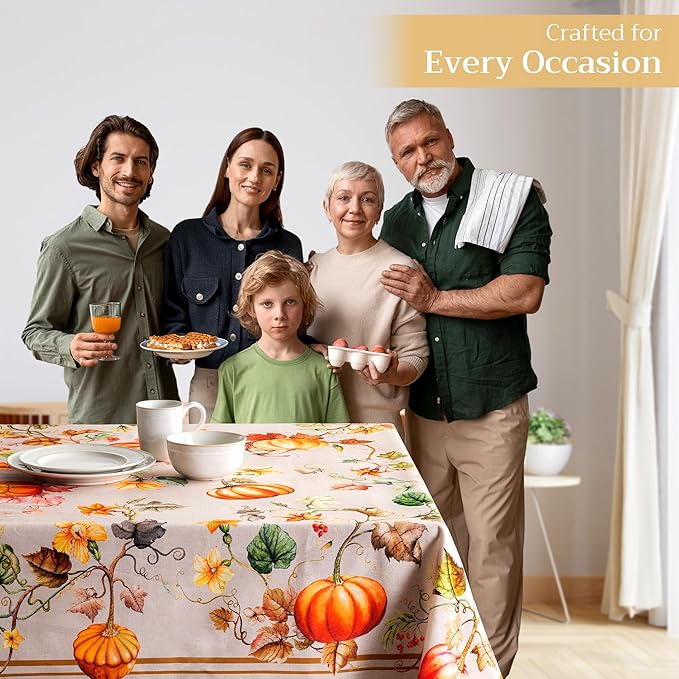 Maison d' Hermine Table Cloth Rectangle Table 100% Cotton 70 x 108 Inches Fall Tablecloth Reusable Everyday Use for Thanksgiving Christmas Decorations Dining Farmhouse Party (Potiron)