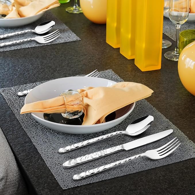 Silverware Set, 40 Piece Premium Stainless Steel Flatware Set for 8, Heavy Duty Silverware Cutlery Sets with Wavy Patterns, Spoons and Forks Set, Mirror Polished, Dishwasher Safe