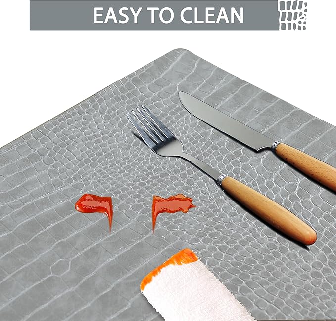 Set of 6 Faux Leather Placemats, PU Table Mats, Waterproof, Stain Resistant, Heat Resistant, Easy to Clean for Kitchen Dining Table,Conference Table