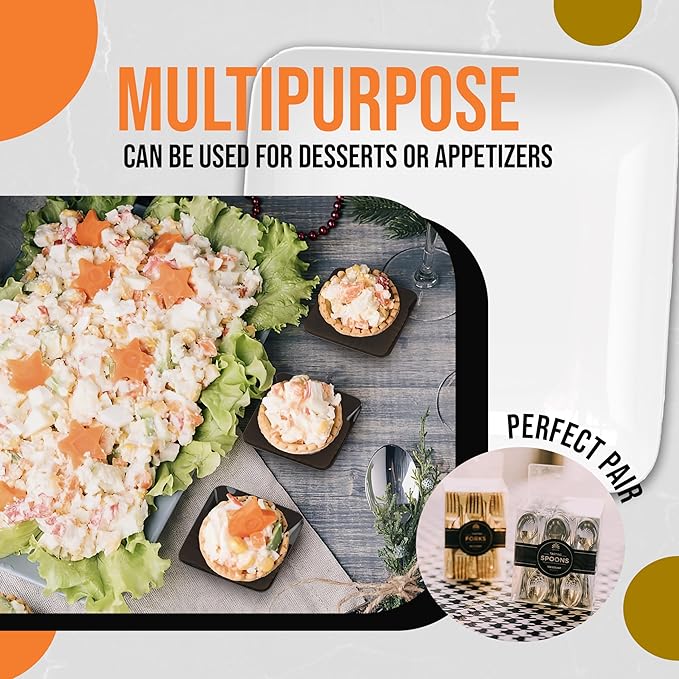 Exquisite Tiny Mini Dessert Plates - 120 Pack 2.4 In. x 2.4 In. Black Disposable Appetizer Plates - Small Plastic BPA Free for Weddings