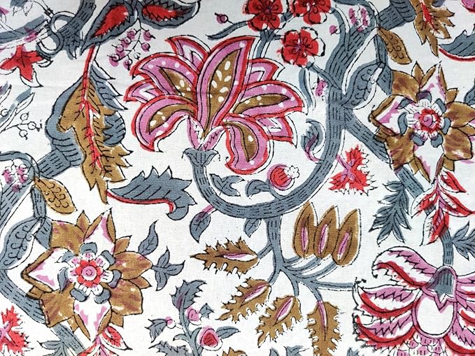 ATOSII Eden 100% Cotton Tablecloth, Handblock Floral Print Rectangle Linen for Kitchen Dining I Parties Wedding Christmas Thanksgiving Outdoors I Spring Summer 60 X 90 Inches I 6 Seater Table