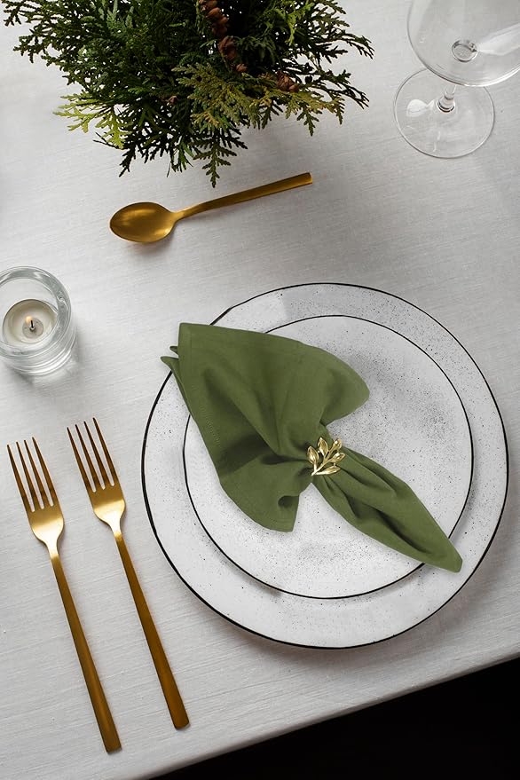 ACCENTHOME Accent Home 100% Cotton Napkins, Delicate Cloth Napkins for Dinners, Parties and Weddings，18 x 18 Inch Set of 12 - Olive Green