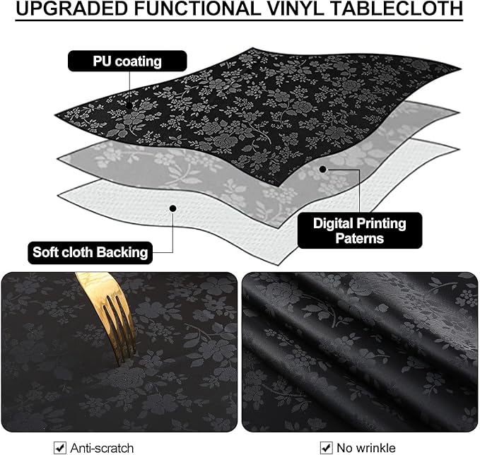 Smiry Rectangle Table Cloth, Waterproof Heavy Duty Vinyl Tablecloths, Wipeable Washable Table Cover for Kitchen and Dining Room (Black, 60" X 84")