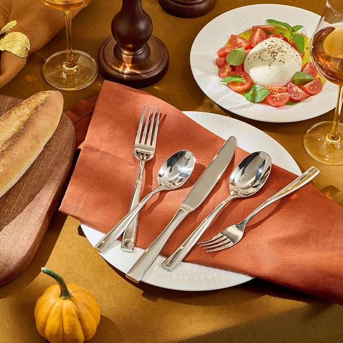 KINGSTONE Silverware Set for 12, 60-Piece Stainless Steel Flatware Set with Forks, Knives, Spoons, Dishwasher Safe Cutlery Set for Home, Wedding, Rust-proof