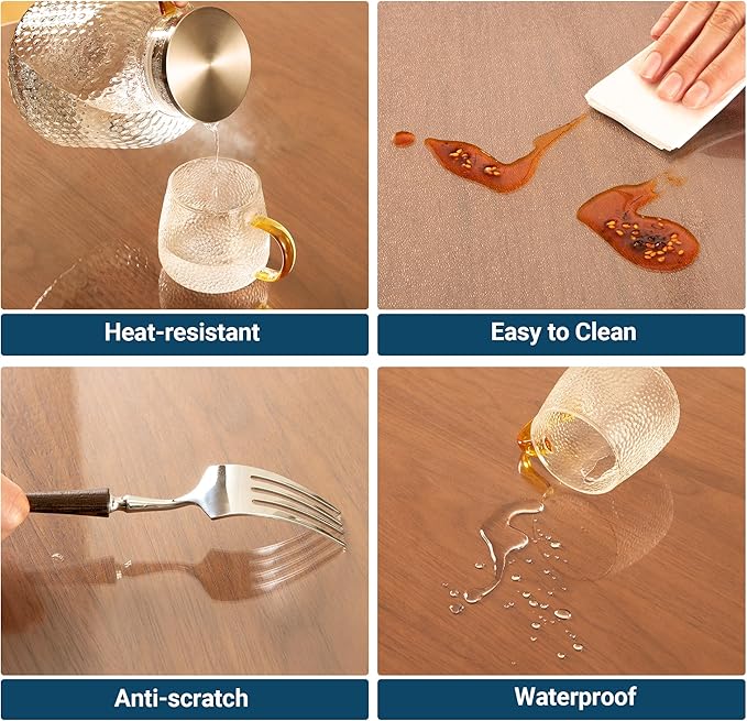 Clear Table Cover Protector Rectangle 40 x 72 Inch, 2.0mm Transparent Plastic Table Protector Waterproof, Anti-Scratch Clear Desk Mat for Office Desktop Dresser Dining Table, FDA Compliant