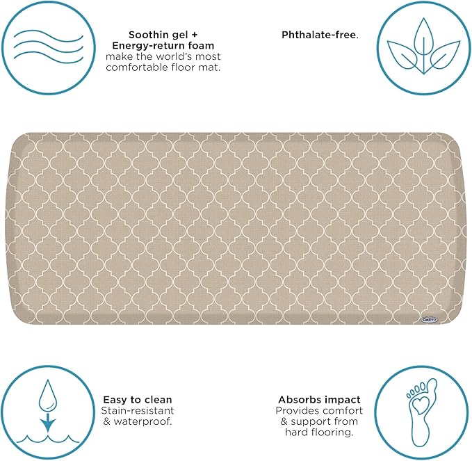 GelPro Elite Premier Anti-Fatigue Kitchen Comfort Floor Mat, 20x48”, Trellis Khaki Stain Resistant Surface with Therapeutic Gel and Energy-Return Foam for Health and Wellness