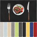 Blue Forest Placemats Set of 8, Dual-Layered Thickened Faux Linen Table Mats Heat Resistant Machine Washable Wrinkle Free Place Mats for Kitchen Dining Outdoor/Indoor (Black)