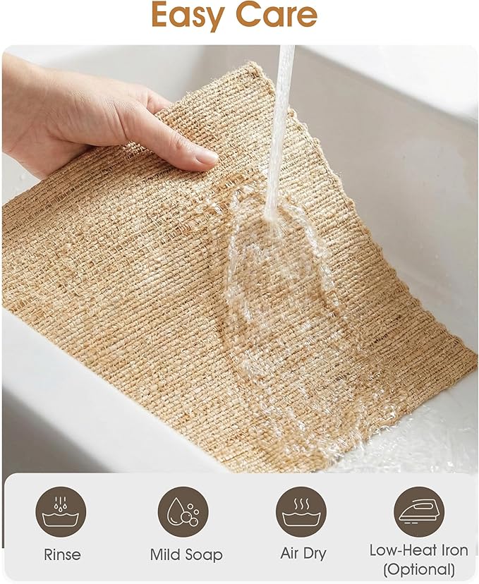 Handmade Ramie Placemats Set of 6, 12"x18" Eco-Friendly Natural Woven Table Mats for Dining Table, Heat-Resistant & Washable Natural Fiber Placemats for Kitchen, Farmhouse, Boho & Home Decor