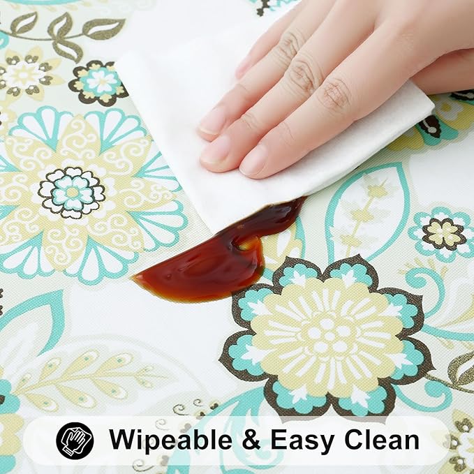Smiry Rectangle Table Cloth Cover, Waterproof Elastic Fitted Picnic Tablecloth for 6 Foot Tables, Wipeable Flannel Backed Vinyl Tablecloths for Camping, Dining, Outdoor (Teal & White, 30" x 72")
