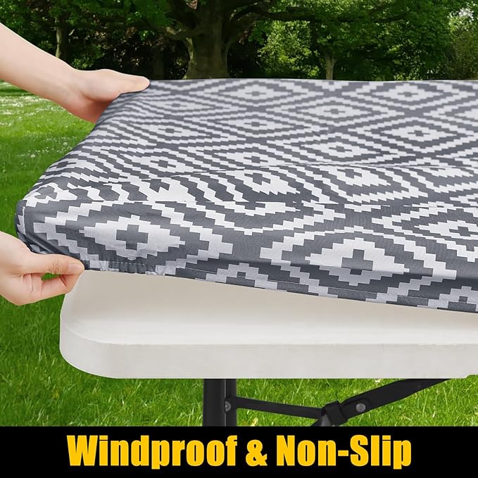 Smiry Rectangle Table Cloth Cover, Waterproof Elastic Fitted Picnic Tablecloth for 5 Foot Tables, Wipeable Flannel Backed Vinyl Tablecloths for Camping, Dining, Outdoor (Grey, 30" x 60")