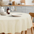 JIUZHEN Faux Linen Round Tablecloths 54 inch, Decorative Wrinkle Free Texture Rustic Circle Table Cloth Cover for Kitchen, Dining, Party, Wedding, Outdoor Use (54 Inch Round,Champagne)