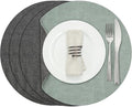Myir JUN Round Placemats Dual Sided, Faux Leather Place Mats Set of 4 Indoor for Dining Table Outdoor Non-Slip Washable Table Mats (Set of 4, Gray Sage Green)