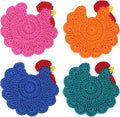 Funny Chicken Coasters Set of 4, Handmade Crochet Farmhouse Style Drink Coasters, Cute Knitted Desk Accessories for Home Decor, Unique Housewarming Gifts (Style C)