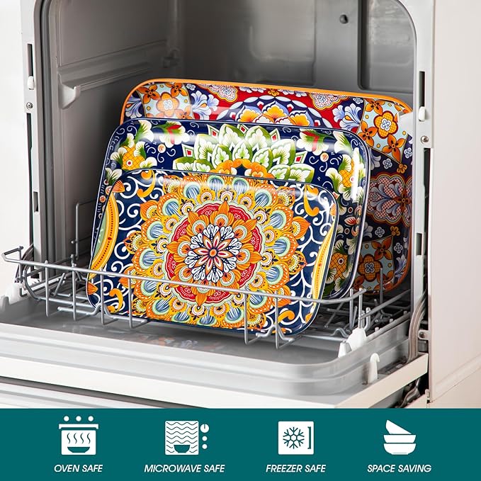 vancasso Serving Platters Set of 3, 16"/14"/12" Inch Rectangular Trays - Serving Platter Extra Large, Ceramic Bohemian Serving Dish for Entertaining Food, Microwave & Dishwasher Safe, Colorful