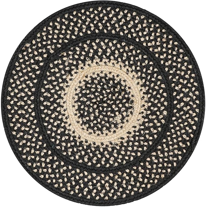 Homespice Manchester Round Braided Placemats, Country Primitive Decor, Set of 2, 15" Black and Tan Jute Table Mats - Vibrant Colors, Durable, Easy to Clean and Protects Furniture
