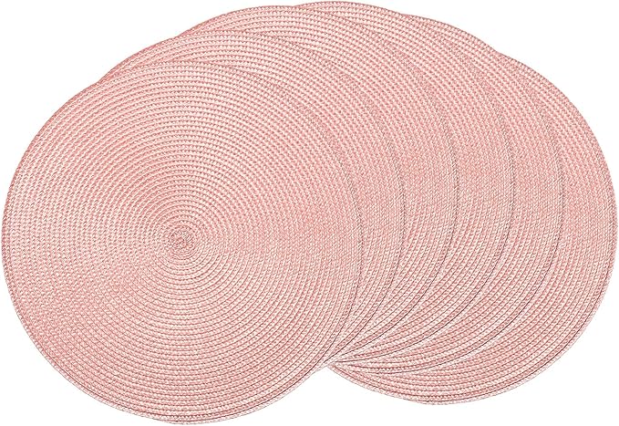 AHHFSMEI Round Braided Placemats 15 Inch Round Table Mats for Dining Tables Natural Woven Heat Resistant Place mats Set of 6 (Pink)