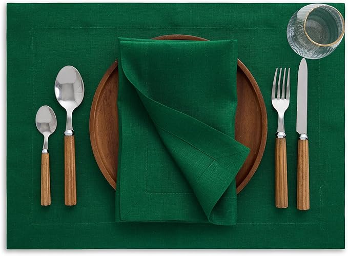 Solino Home Linen Napkins Set of 4-100% Pure Linen Christmas Green Dinner Napkins Cloth 20 x 20 Inch for St Patricks Day - Fete, Handcrafted and Machine Washable