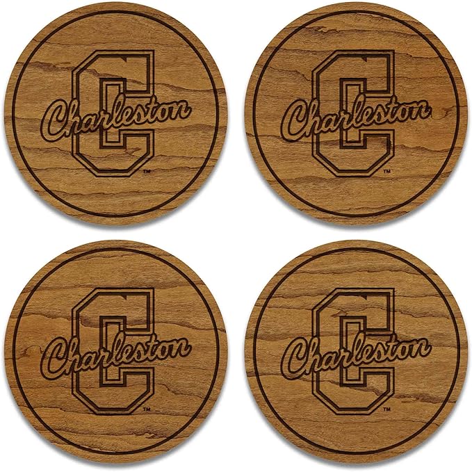 LazerEdge College of Charleston Cougars Wooden Coaster Set - Cherry Wood - Officially Licensed Product - 4-Pack