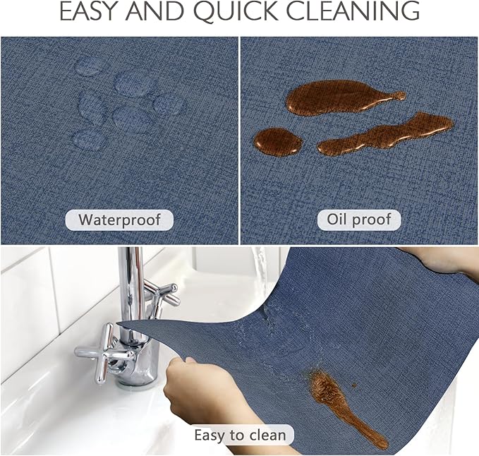 Faux Leather Placemats Set of 6 Washable PU Table mats for Kitchen Table - Heat Resistant, Waterproof, Easy Clean, Anti Slip 11.8" x 17" (Dark Blue-6 Pack)