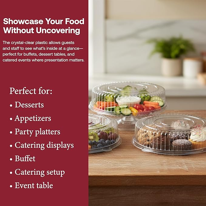 Smarty Had A Party 12 Inch Clear Round Plastic Tray Lids – Stackable Plastic Dome Lids for Catering Trays with Lids, Party Trays & Food Platters – BPA-Free Disposable Dome Covers – 25-Pack