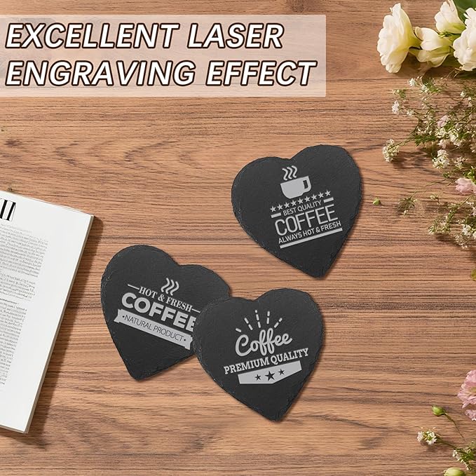 48 PCS Slate Drink Coasters Bulk,4 Inch Black Slate Stone Coasters for Office, Home Decor,Laser Engraving Blanks with Anti-Scratch Bottoms for Coffee Bar Kitchen Heart