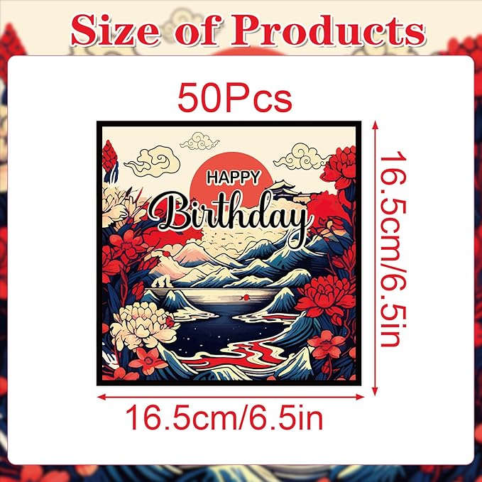 Japanese Hibachi Party Decorations, 50 Sheets Hibachi Birthday Napkins Supplies Disposable, Asian Japanese Style Paper Napkins Supplies Decor for Party (Size 6.5 Inch)