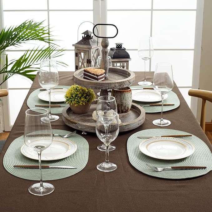 FunWheat Oval Braided Placemats Set of 4 Table Mats for Dining Tables Washable Heat Resistant Place Mats for Indoor Outdoor Use 12 x18 Inch (Oval Fog Green, 4pcs)