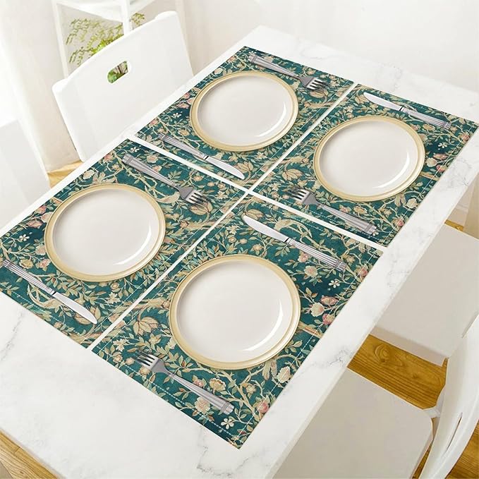 William Morris Floral Prints Placemats for Dining Table Placemat Set of 6 Table Settings Table Mats for Home Kitchen Holiday Decoration Strawberry Thief-3